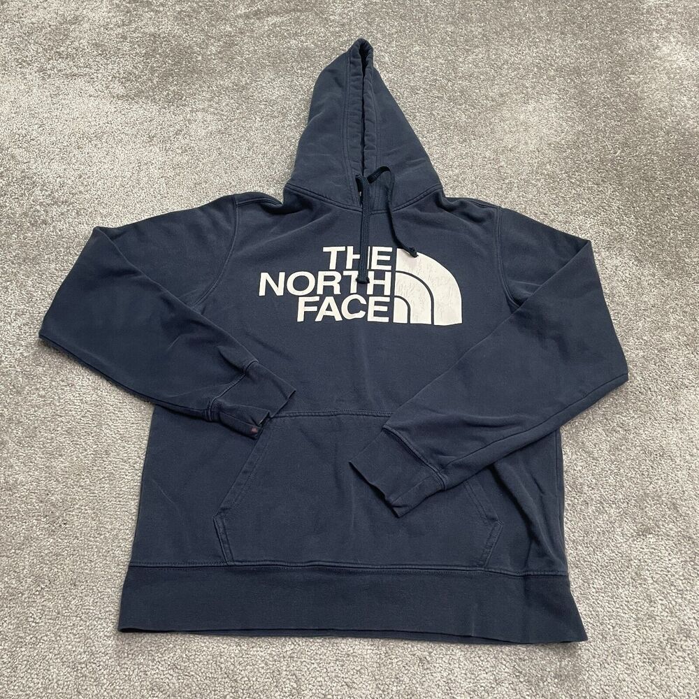 The North Face Hoodie Sweatshirt Mens Small Blue Graphic Fleece Pullover Casual